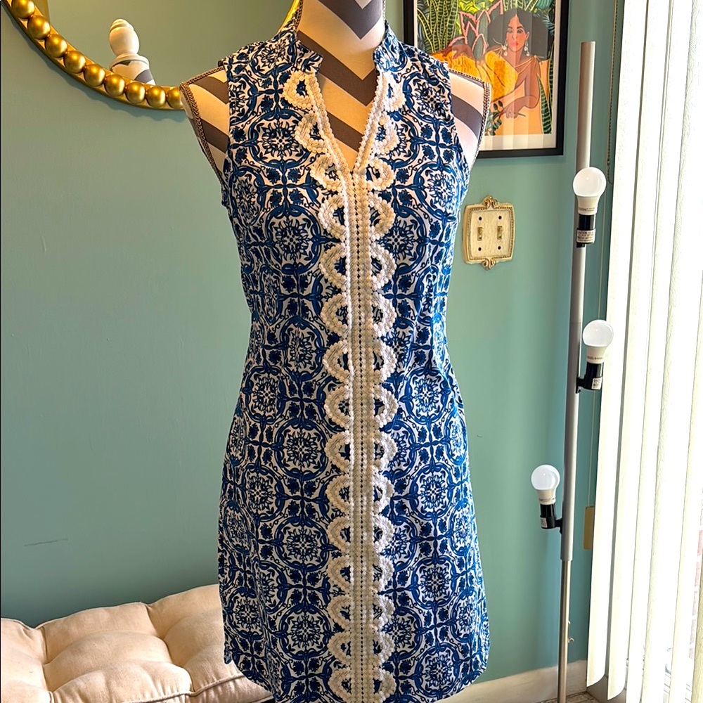 Blue and White Sleeveless Dress